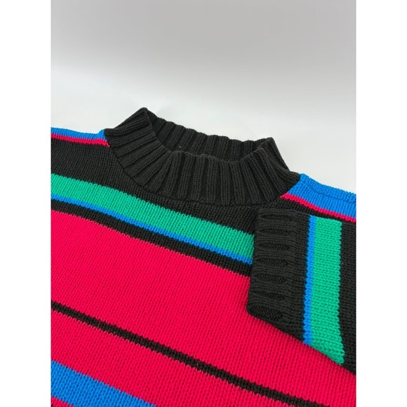 Croquet Club Sweaters - VNTG 90's Croquet Club Striped Mock Neck Sweater Pink Blue Green Black USA Made